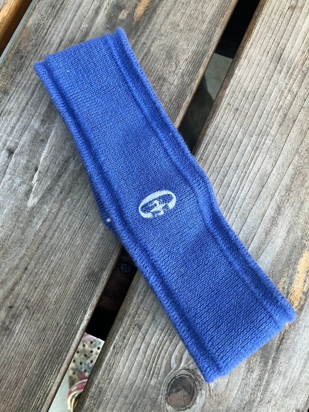 Blue Knit Stretch Headband with Embroidered Initial – Unisex